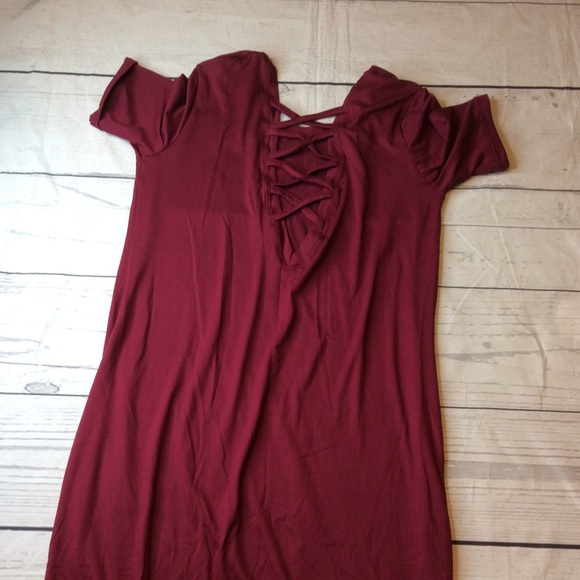 Daily Collection Long Cross Back Soft Stretchy Dress L Wine Color NWT - Picture 6 of 10